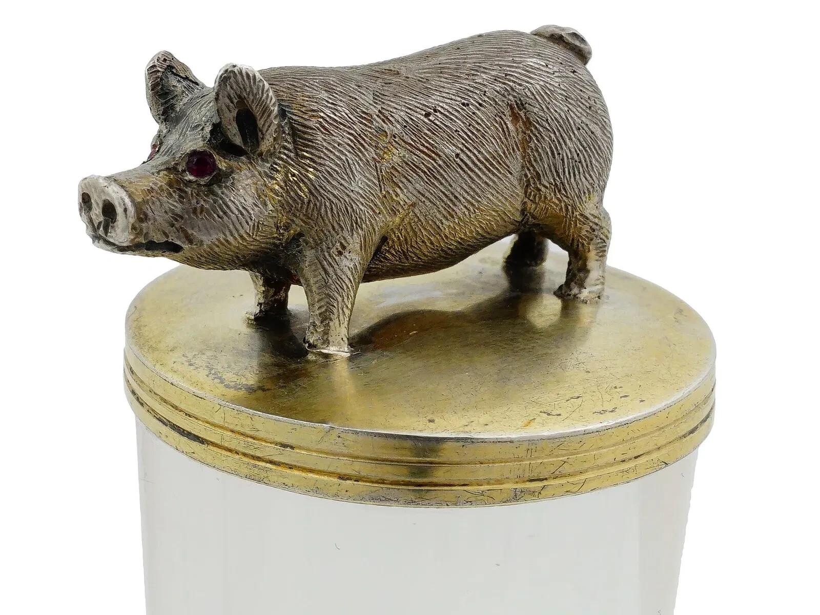 Antique Rock Crystal Silver Mounted Pig Seal For Sale 1