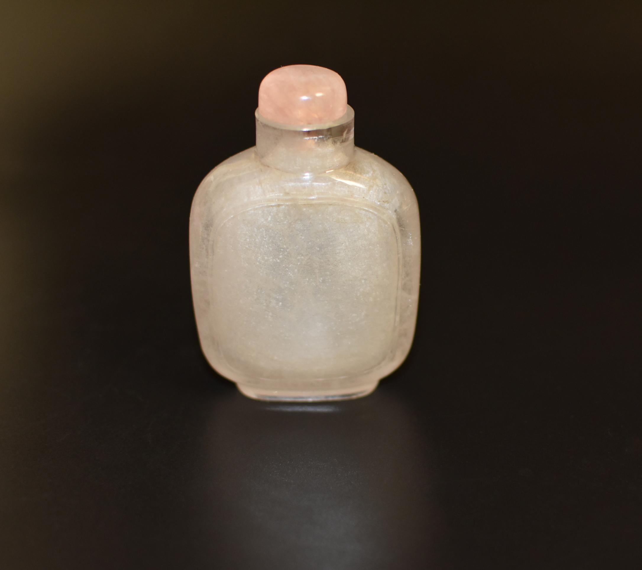 Antique Rock Crystal Snuff Bottle with Rose Quartz Top Qing Dynasty 4