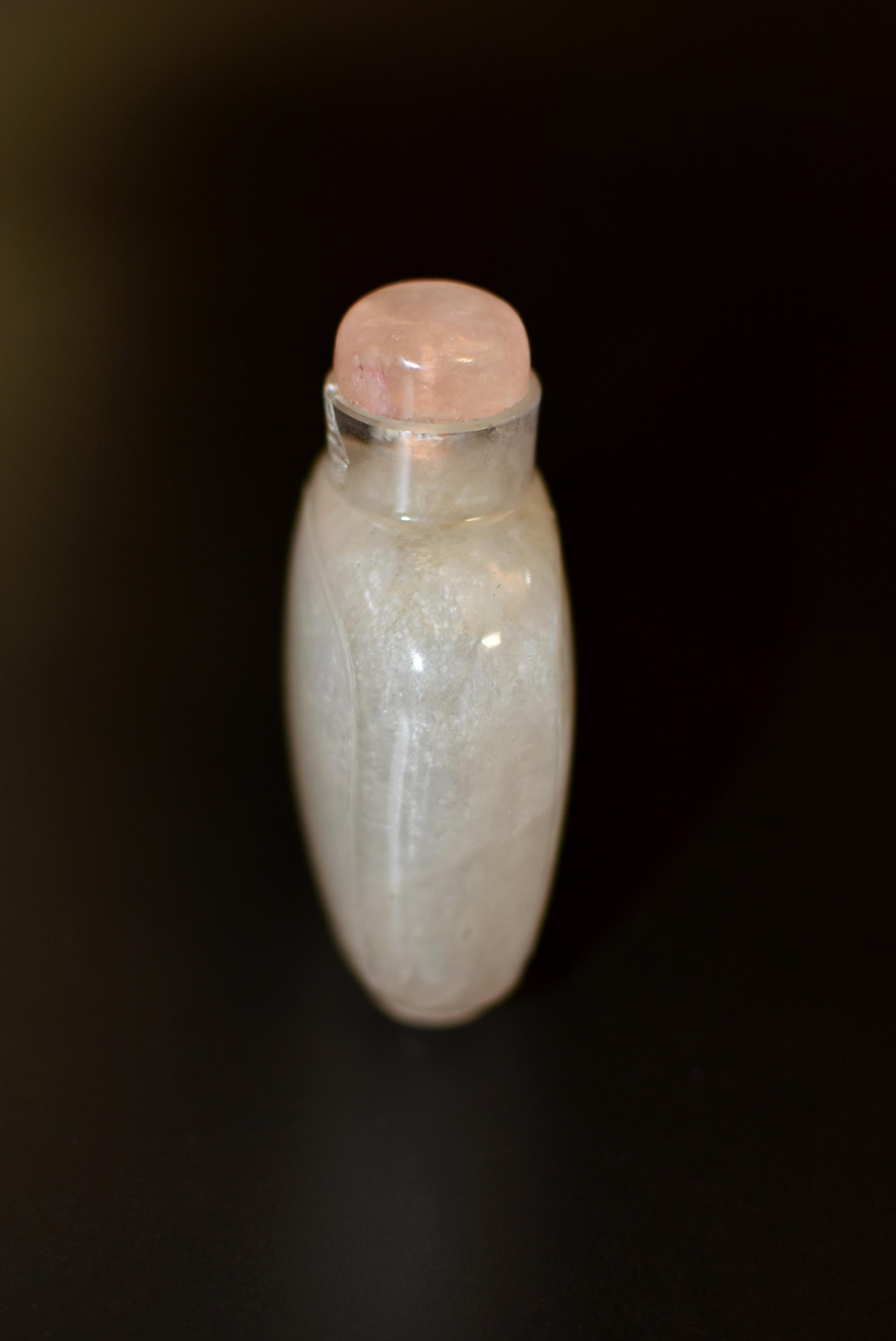 Antique Rock Crystal Snuff Bottle with Rose Quartz Top Qing Dynasty 6