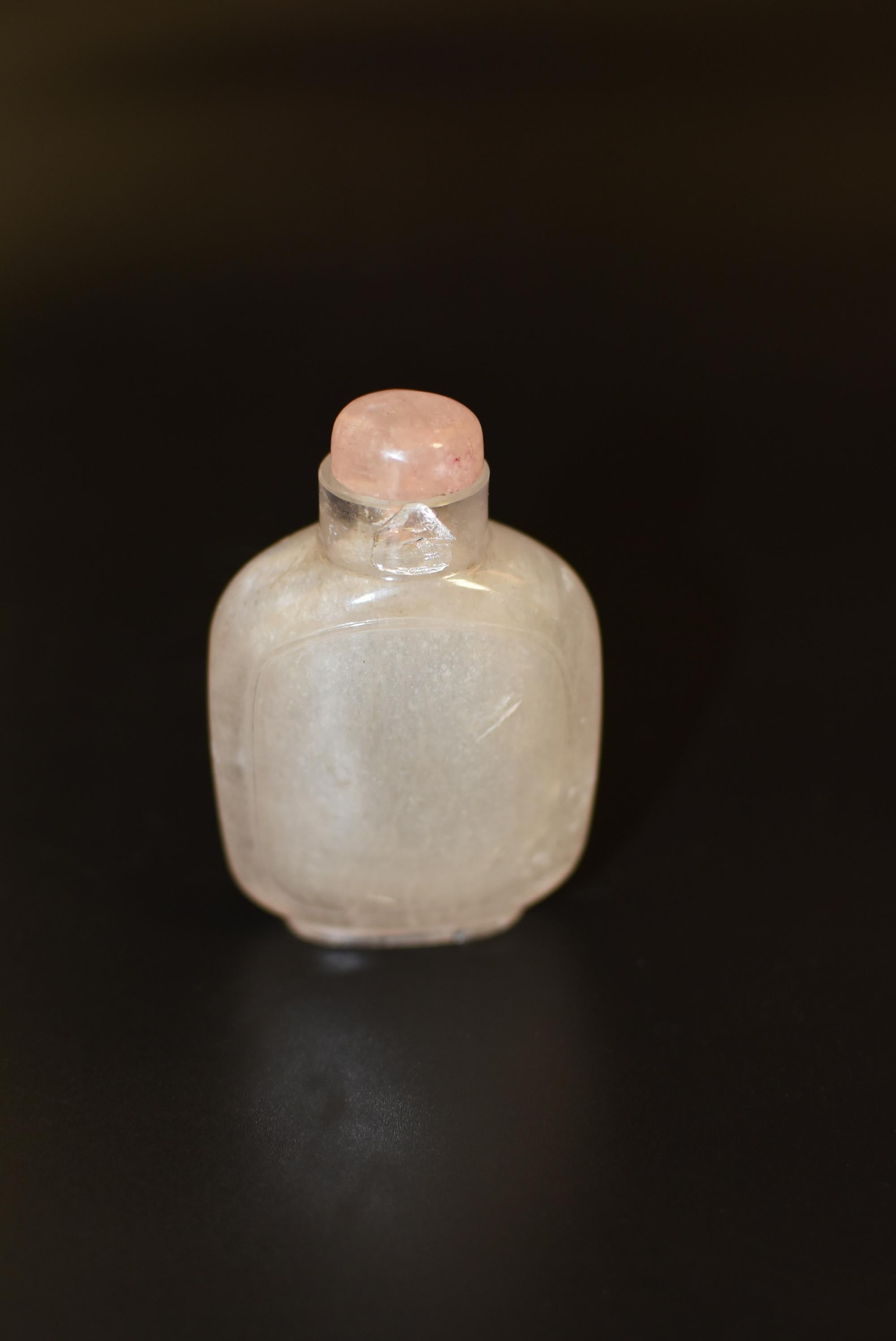 Antique Rock Crystal Snuff Bottle with Rose Quartz Top Qing Dynasty 9