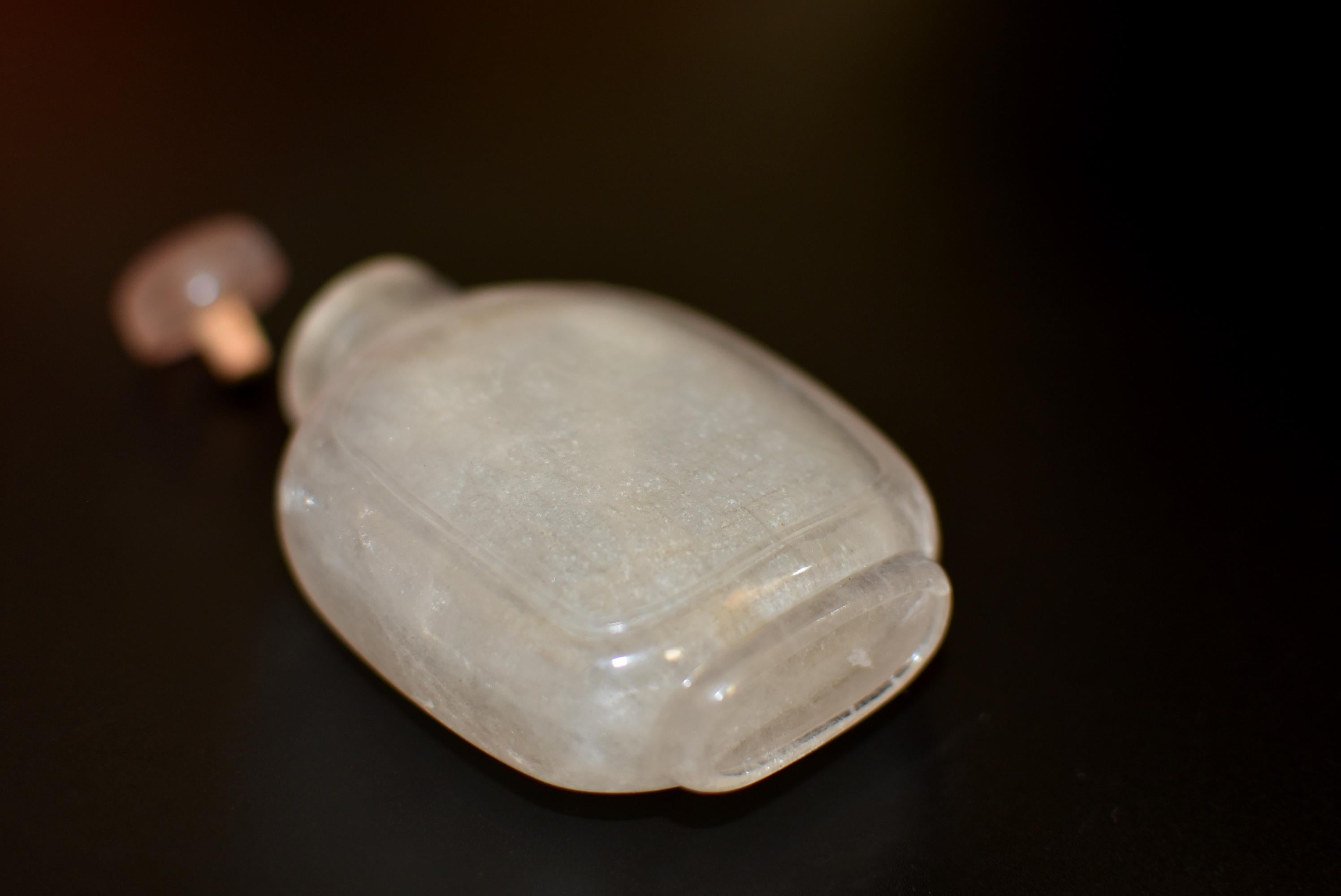 Antique Rock Crystal Snuff Bottle with Rose Quartz Top Qing Dynasty 11
