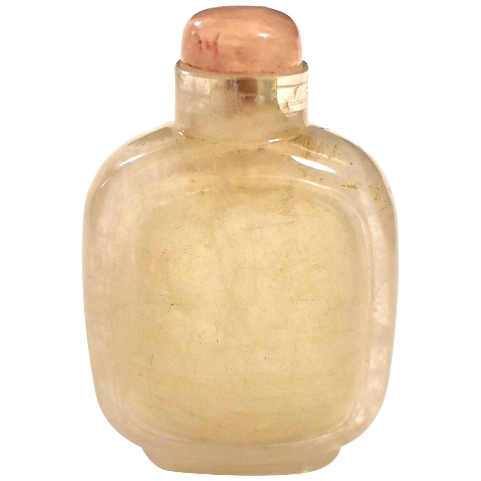 Antique Rock Crystal Snuff Bottle with Rose Quartz Top Qing Dynasty