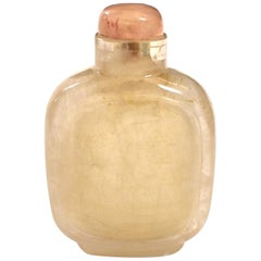 Antique Rock Crystal Snuff Bottle with Rose Quartz Top Qing Dynasty