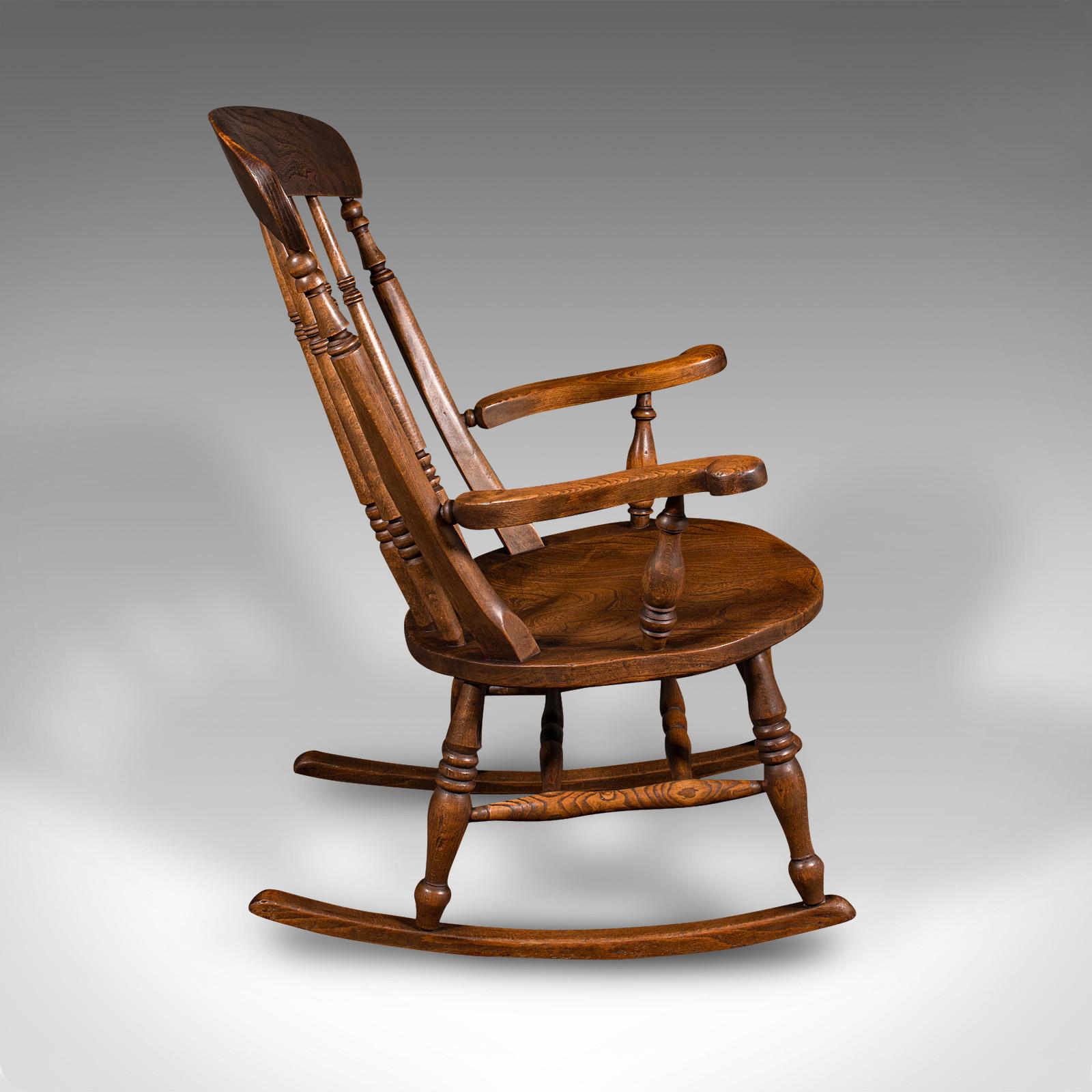 Late Victorian Antique Rocker, English, Beech, Elm, Rocking Chair, Country House, Victorian