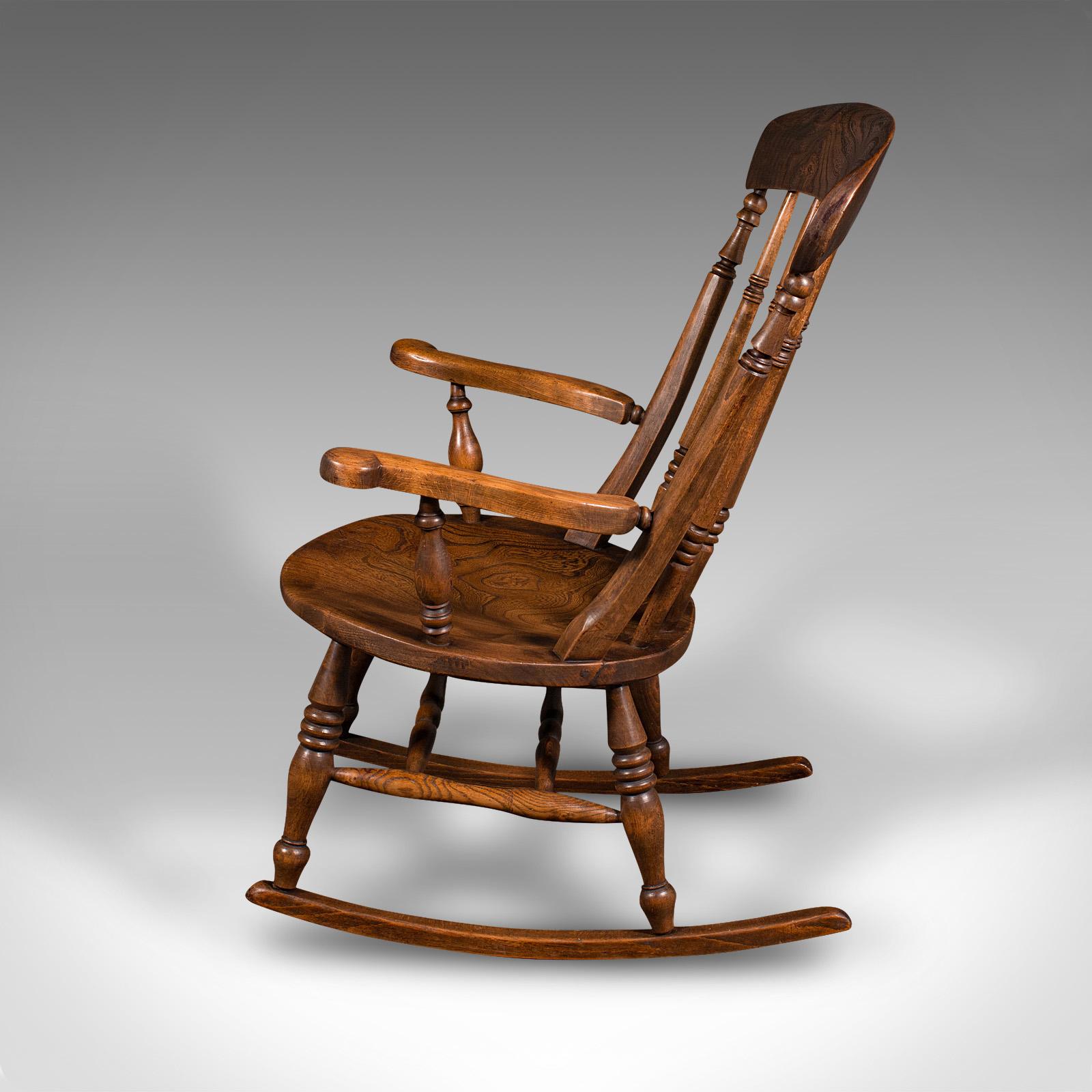 British Antique Rocker, English, Beech, Elm, Rocking Chair, Country House, Victorian