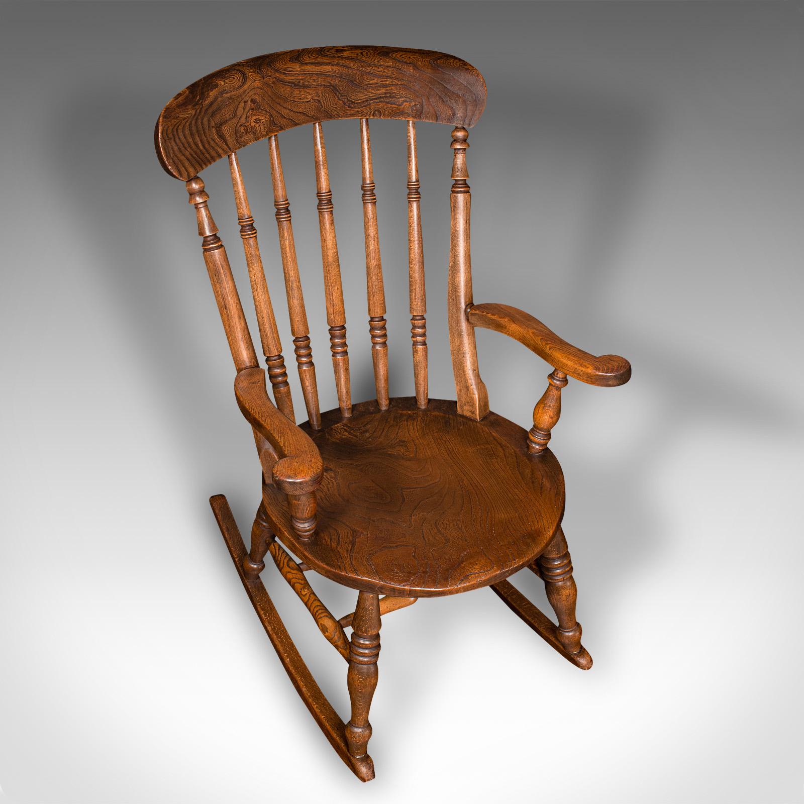 19th Century Antique Rocker, English, Beech, Elm, Rocking Chair, Country House, Victorian