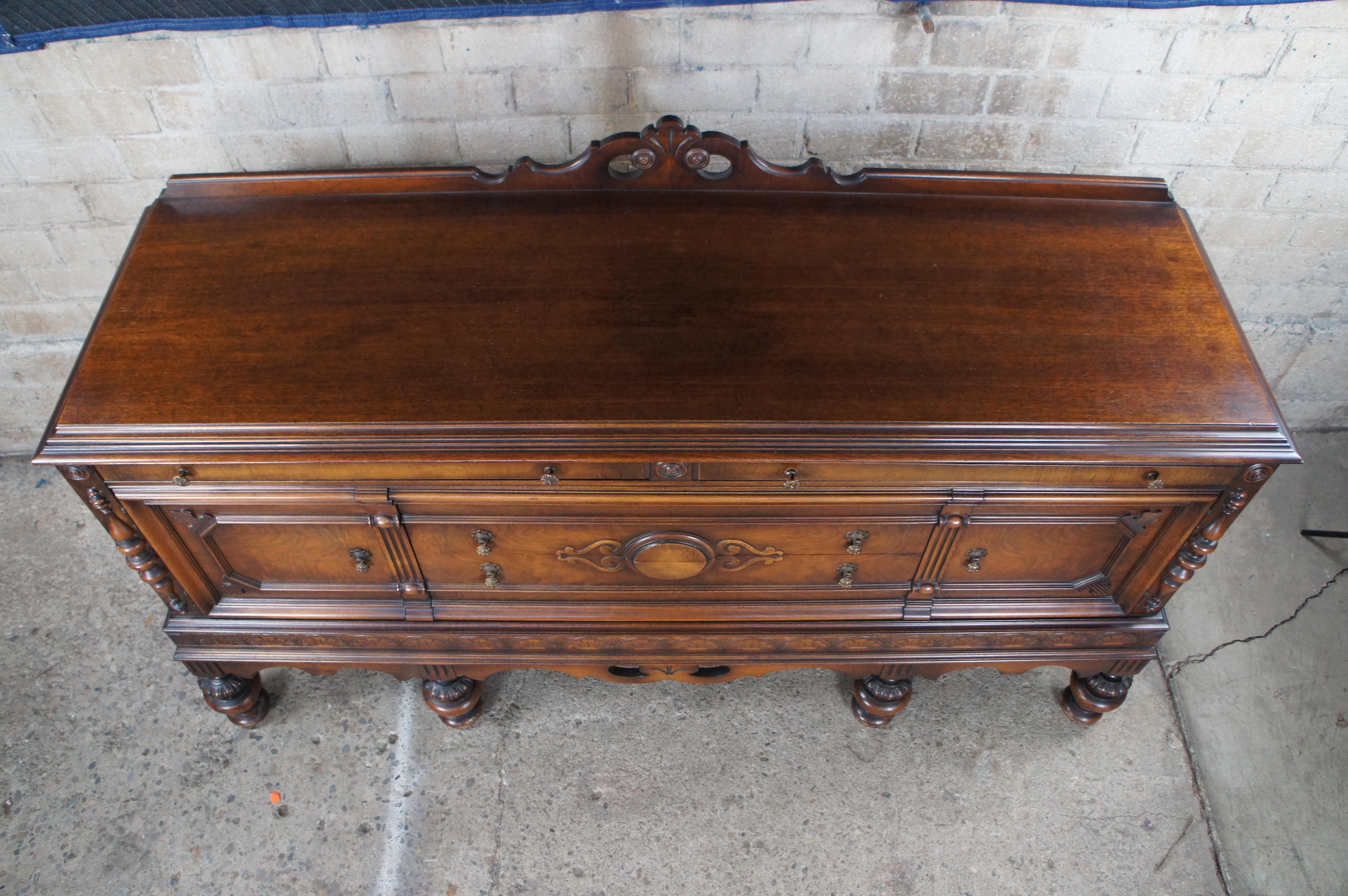 Early 20th Century Antique Rockford Furniture Jacobean Style Walnut Carved Buffet Sideboard 72
