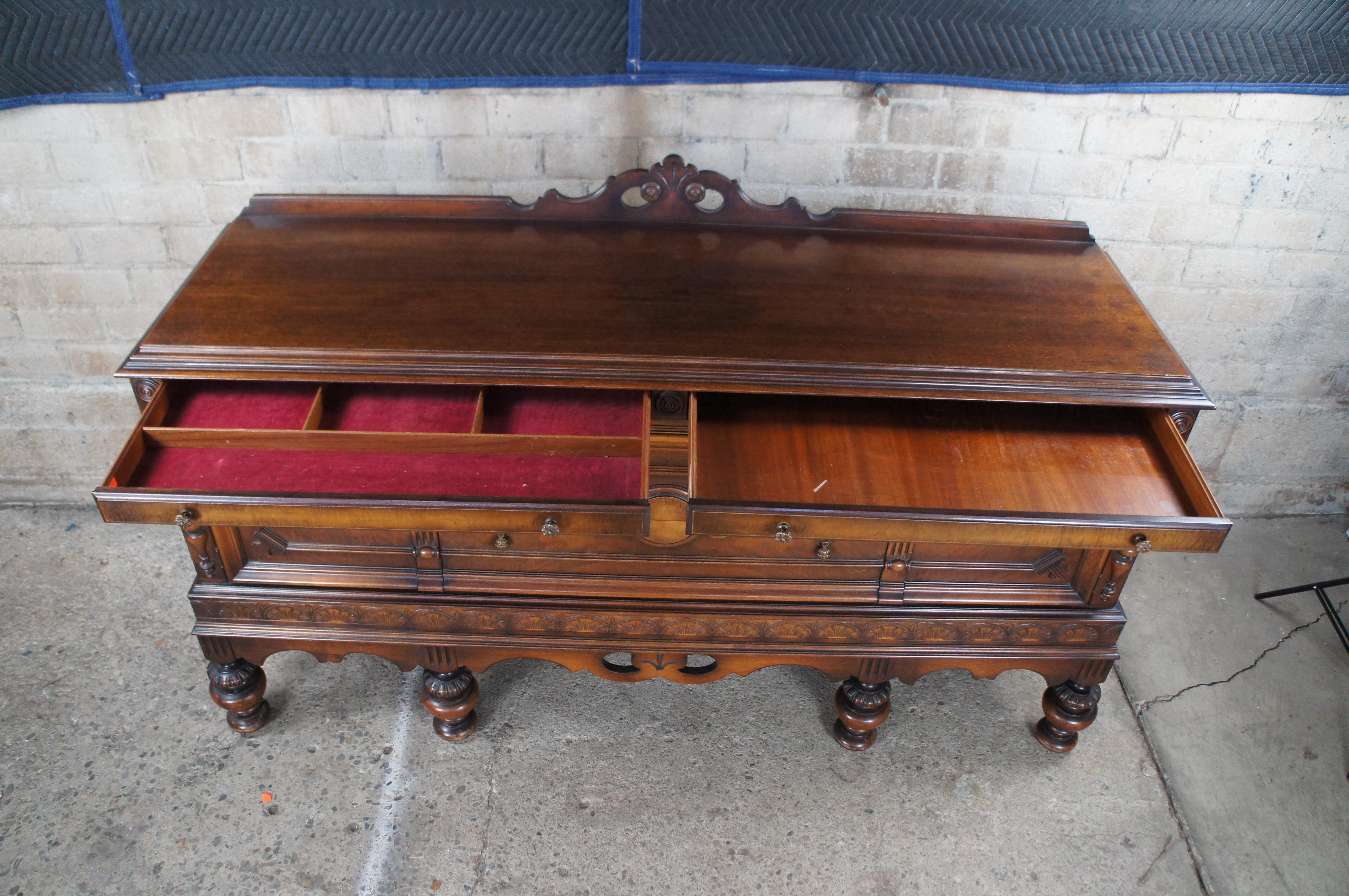 Antique Rockford Furniture Jacobean Style Walnut Carved Buffet Sideboard 72