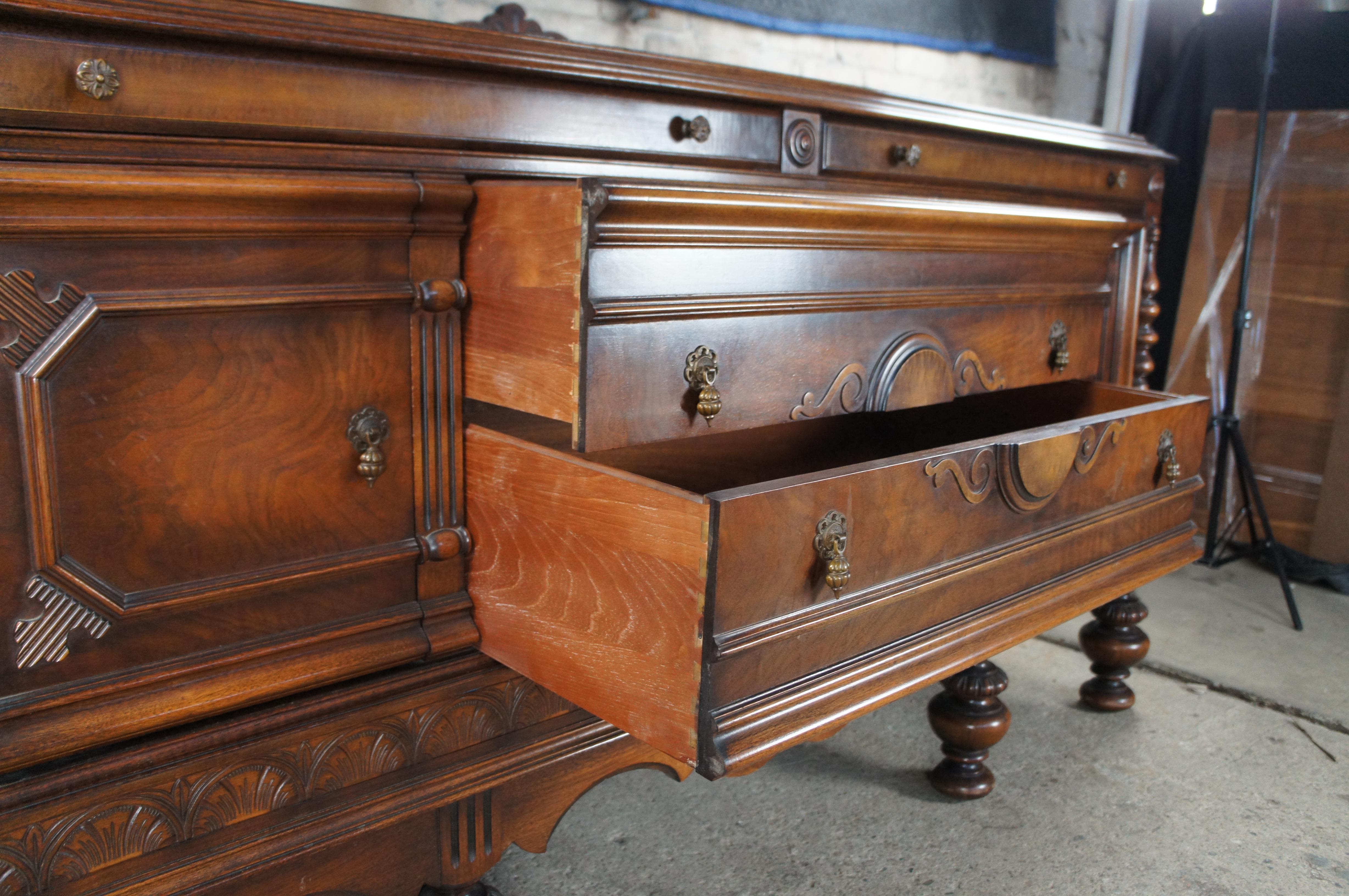 Antique Rockford Furniture Jacobean Style Walnut Carved Buffet Sideboard 72