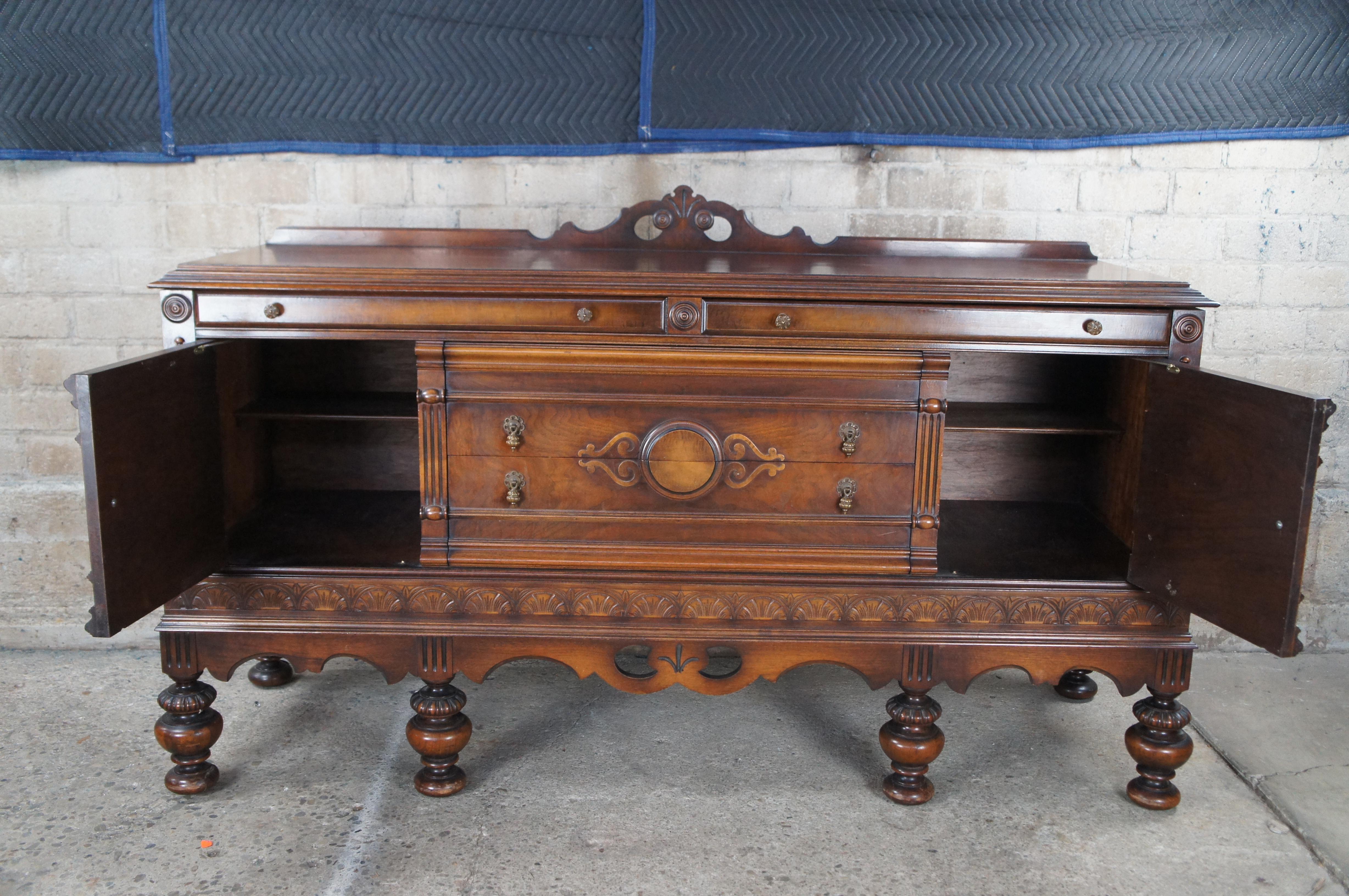 Antique Rockford Furniture Jacobean Style Walnut Carved Buffet Sideboard 72