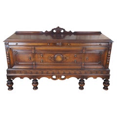 Antique Rockford Furniture Jacobean Style Walnut Carved Buffet Sideboard 72"