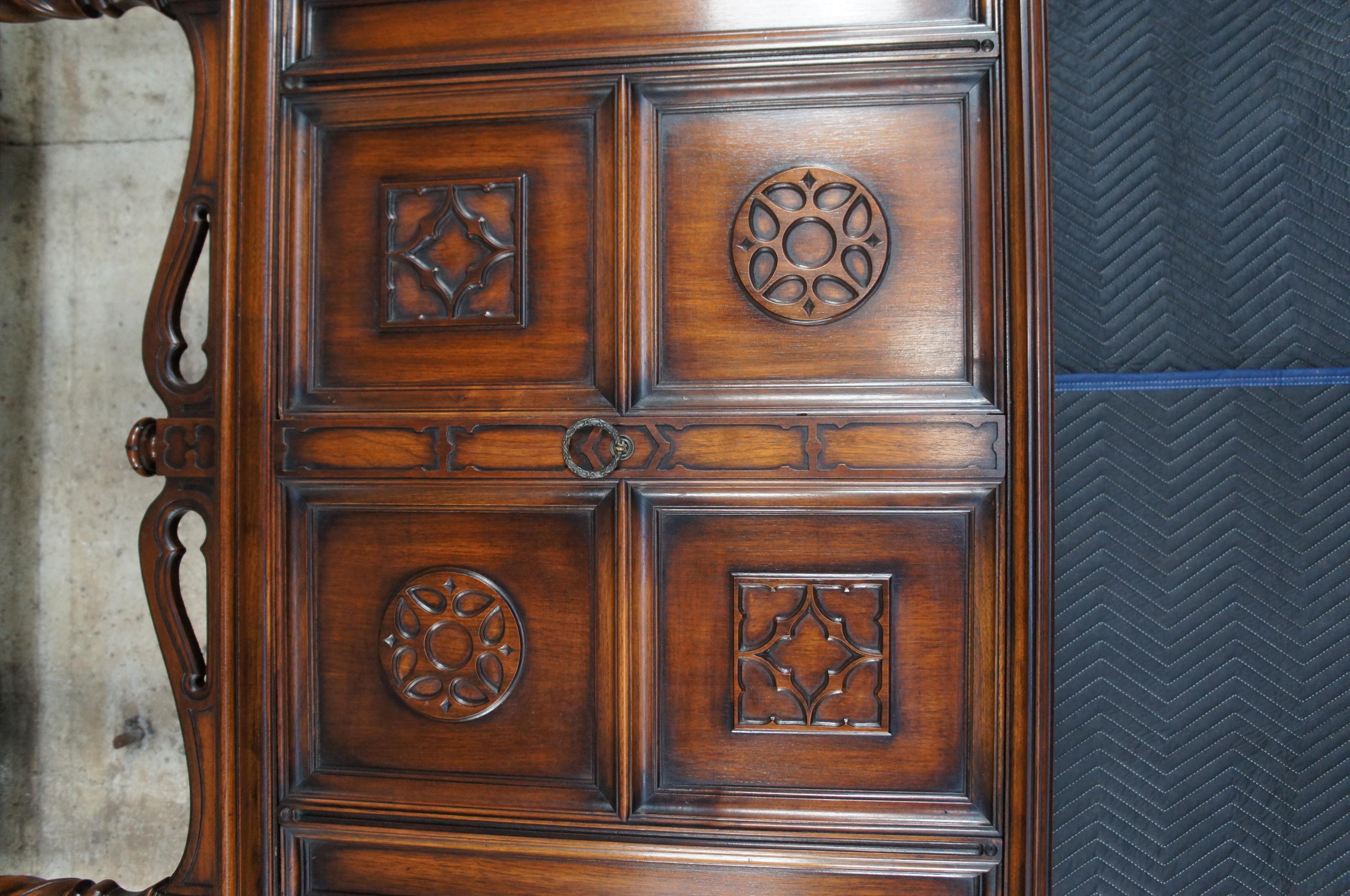 Gothic Revival Antique Rockford Gothic Walnut Carved Court Cupboard Hutch Sideboard Bar Cabinet