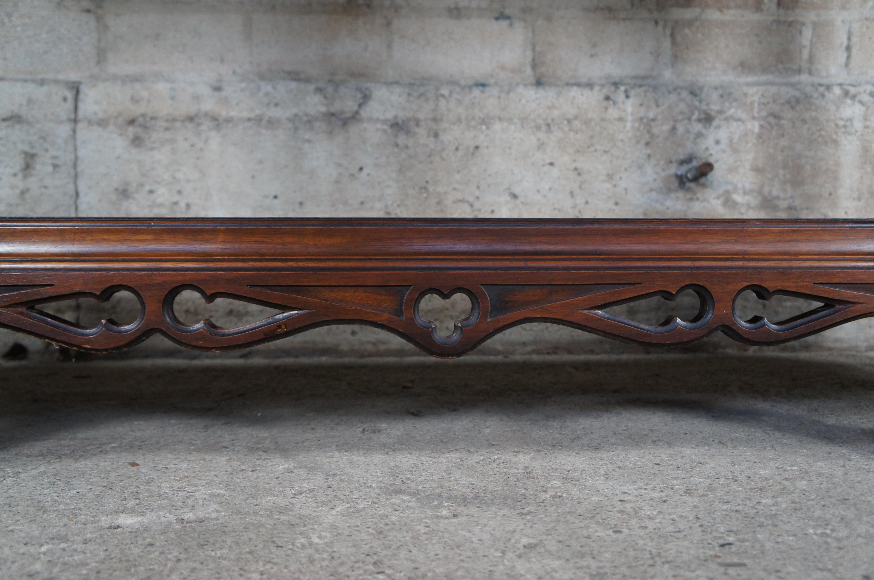 20th Century Antique Rockford Gothic Walnut Carved Court Cupboard Hutch Sideboard Bar Cabinet