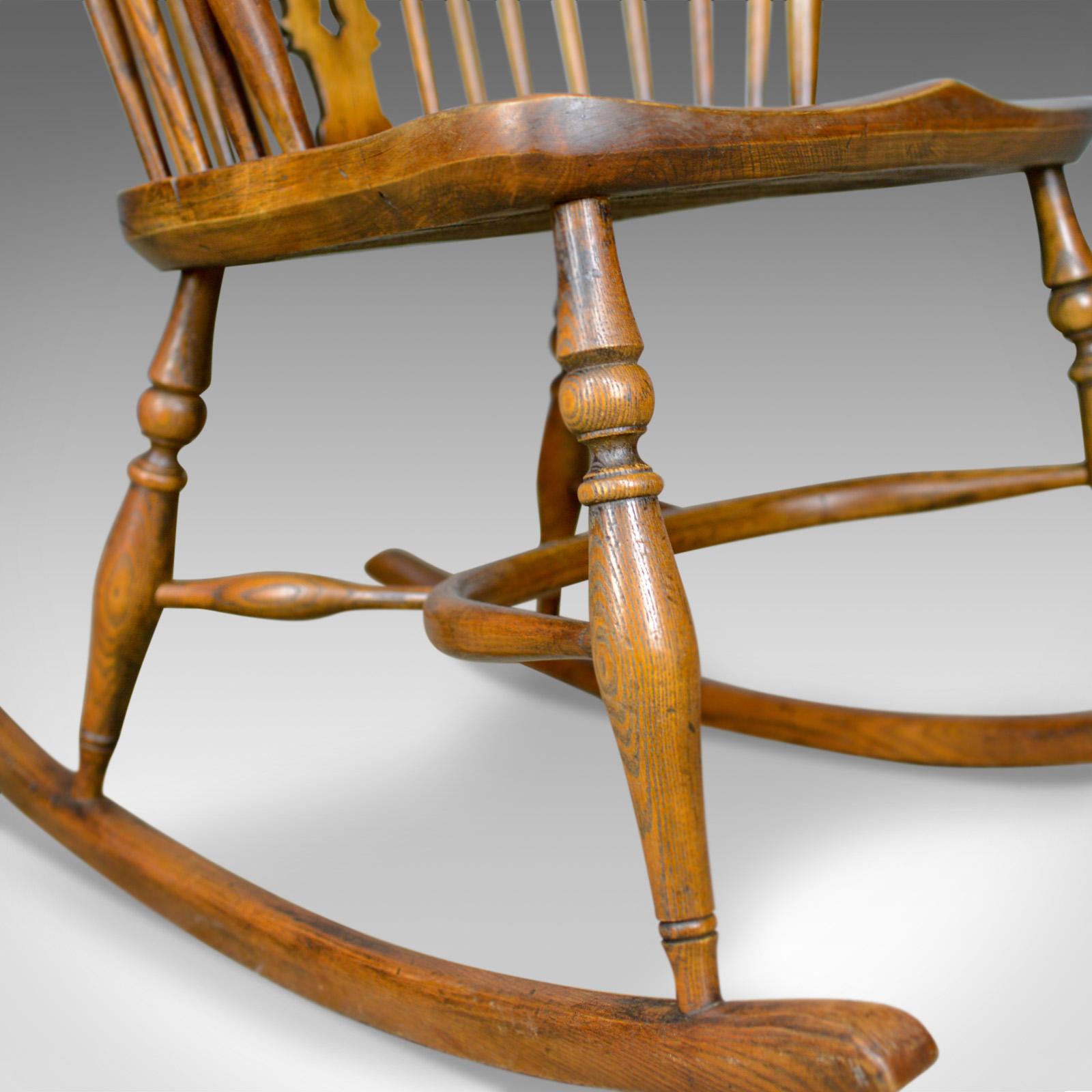 Antique Rocking Chair, English, Edwardian, Windsor Stick Back, Elbow, circa 1910 3