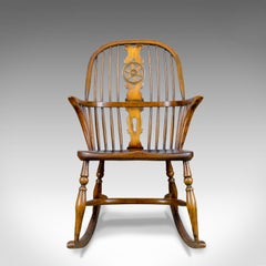 Antique Rocking Chair, English, Edwardian, Windsor Stick Back, Elbow, circa 1910