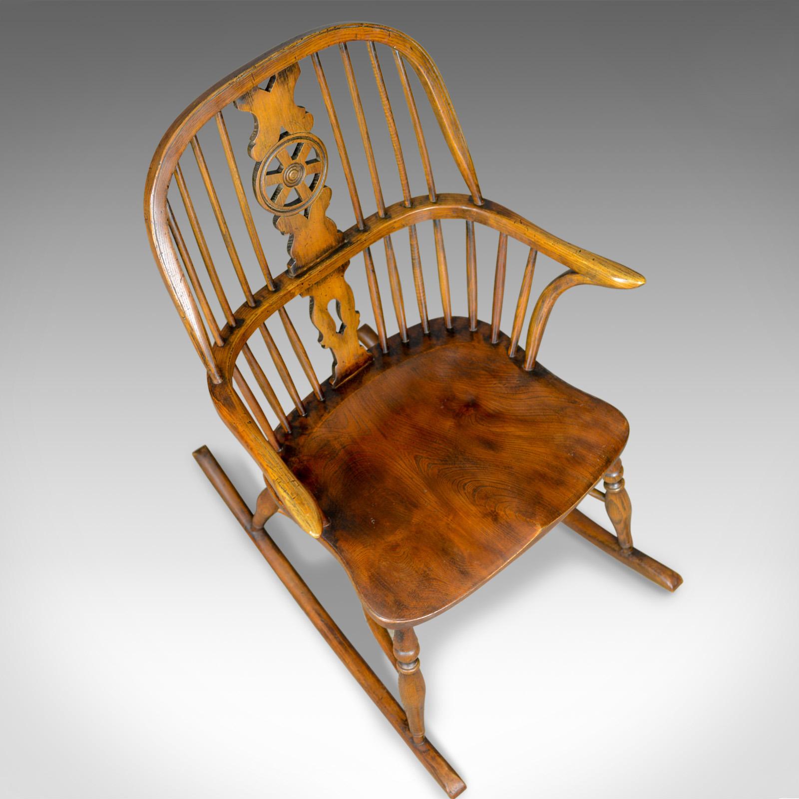 20th Century Antique Rocking Chair, English, Edwardian, Windsor Stick Back, Elbow, circa 1910
