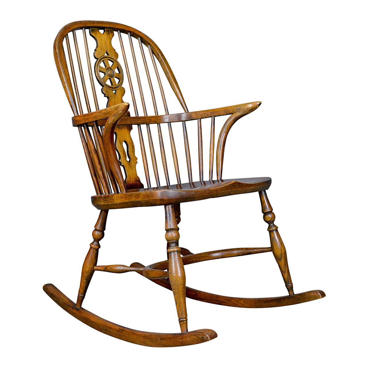 Antique Rocking Chair, English, Edwardian, Windsor Stick Back, Elbow, circa 1910