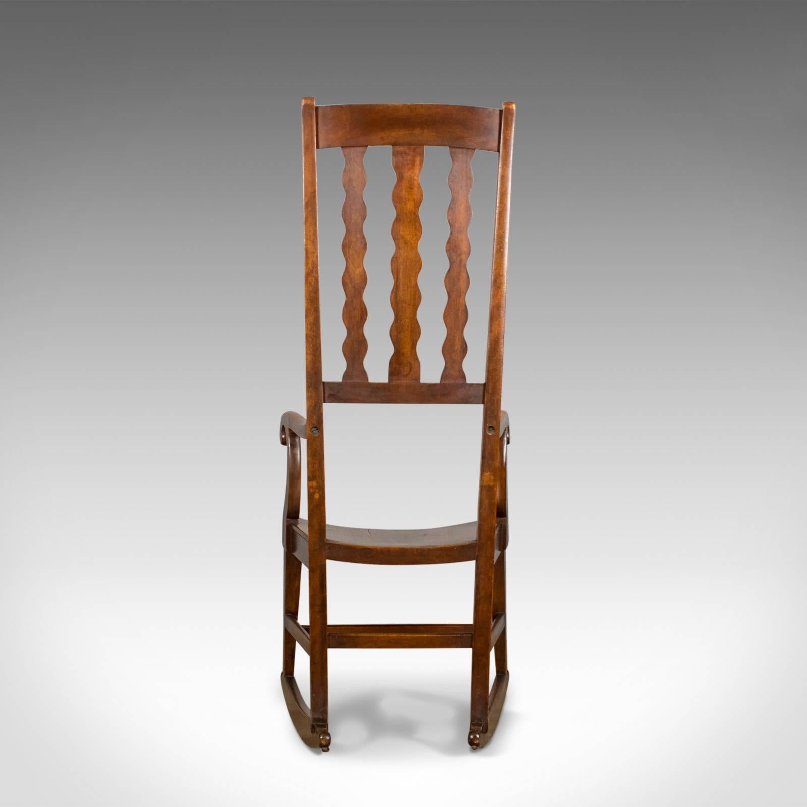 19th Century Antique Rocking Chair English Victorian, Mahogany Wavy Line Rocker, circa 1850