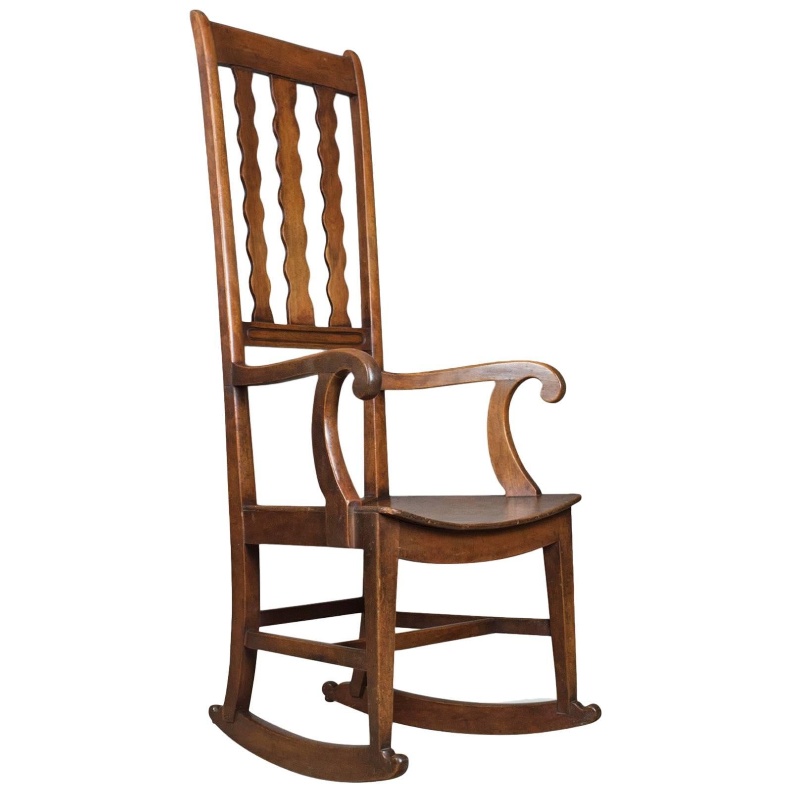 Antique Rocking Chair English Victorian, Mahogany Wavy Line Rocker, circa 1850