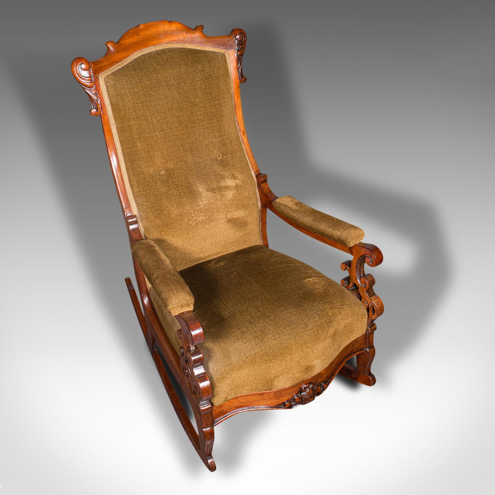 Late Victorian Antique Rocking Chair, English, Walnut, Armchair, Rocker, Victorian, Circa 1880 For Sale