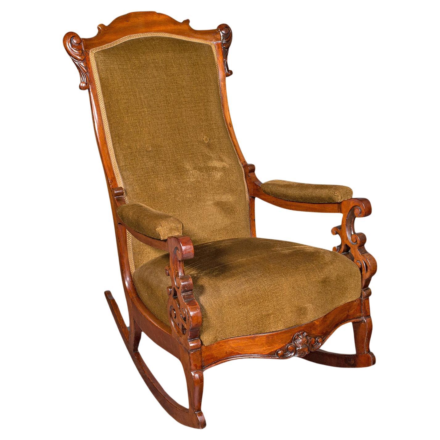 Antique Rocking Chair, English, Walnut, Armchair, Rocker, Victorian, Circa 1880 For Sale
