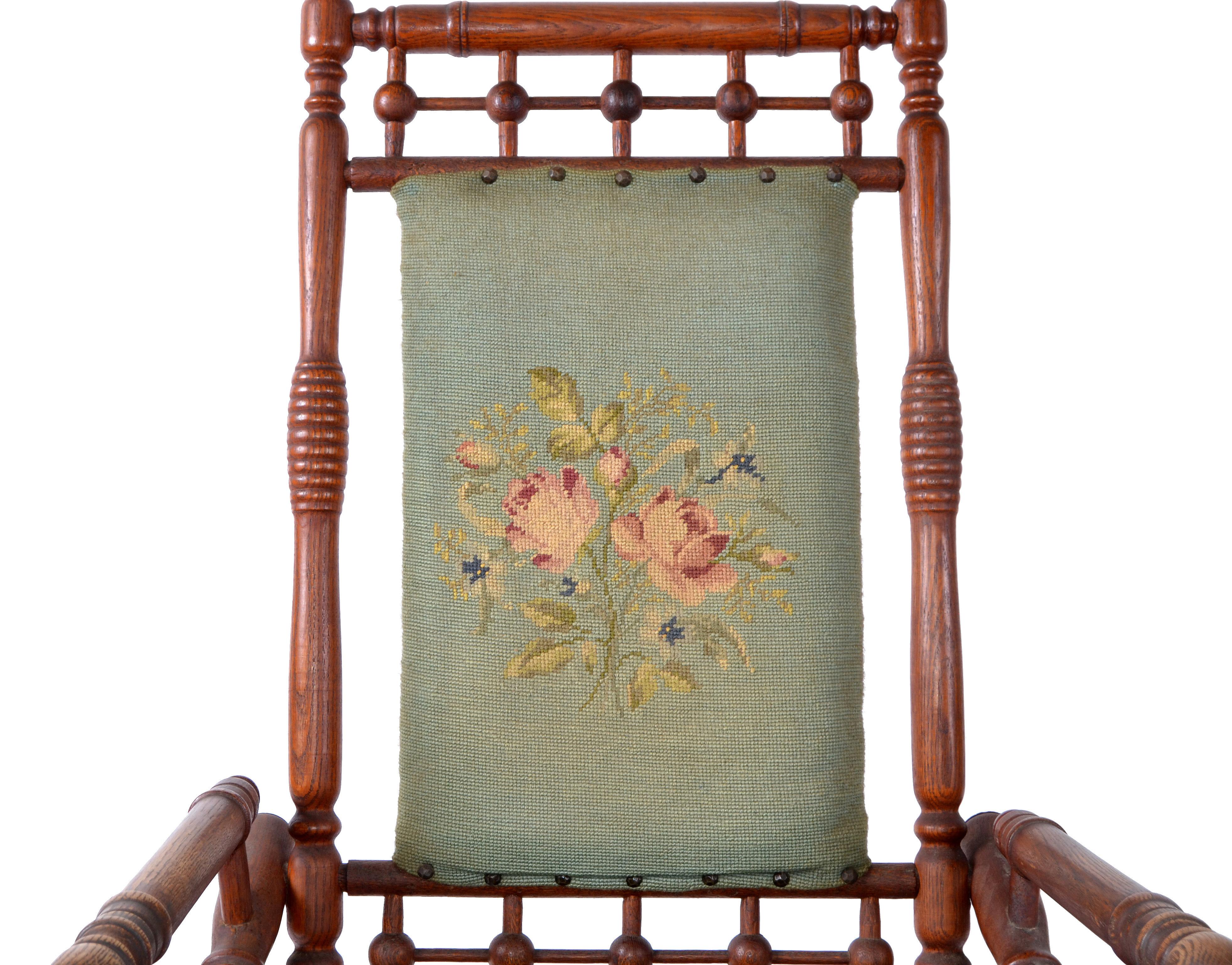 antique needlepoint rocking chair