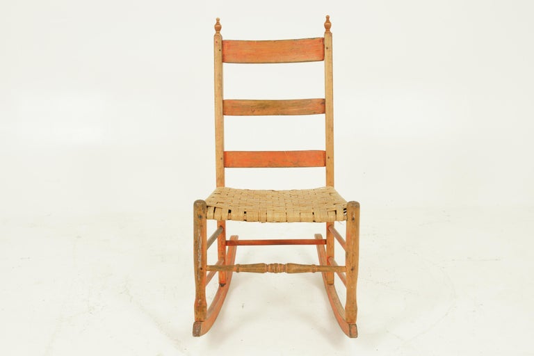 Antique Rocking Chair, Ladder Back Chair, Pine, 19th Century America
