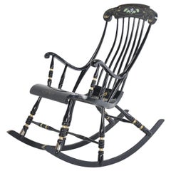 Black Lacquered Antique Rocking Chair, Sweden, Early 1900