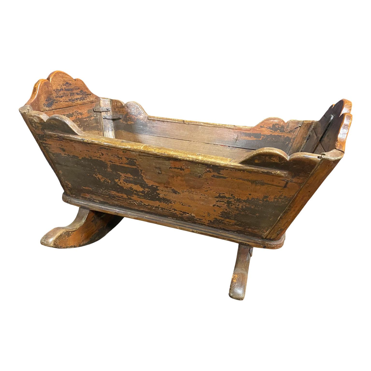 vintage wooden rocking baby cradle