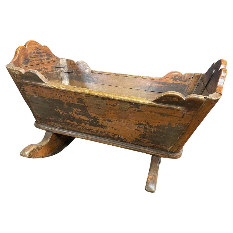 Antique Folk Painted Rocking Cradle For Sale at 1stDibs