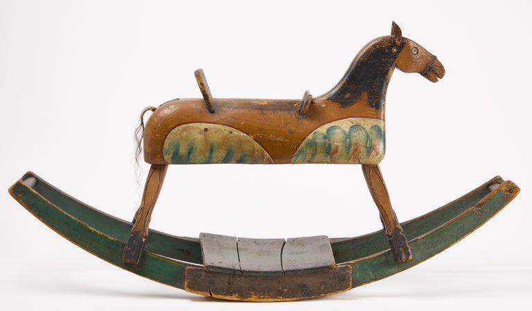Folk Art Antique Rocking Horse, Attributed to Benjamin Crandall, American, circa 1850 For Sale