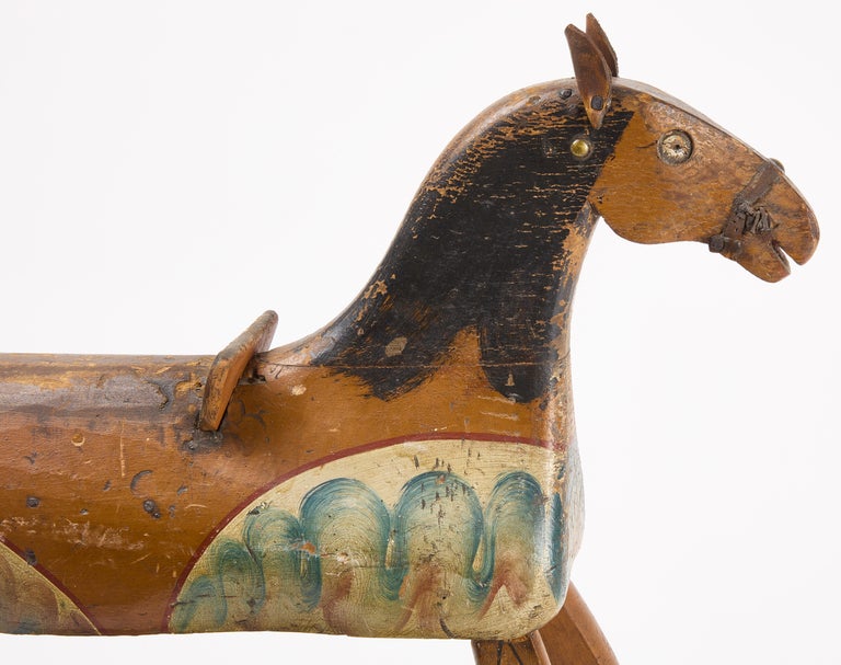 Hand-Carved Antique Rocking Horse, Attributed to Benjamin Crandall, American, circa 1850 For Sale