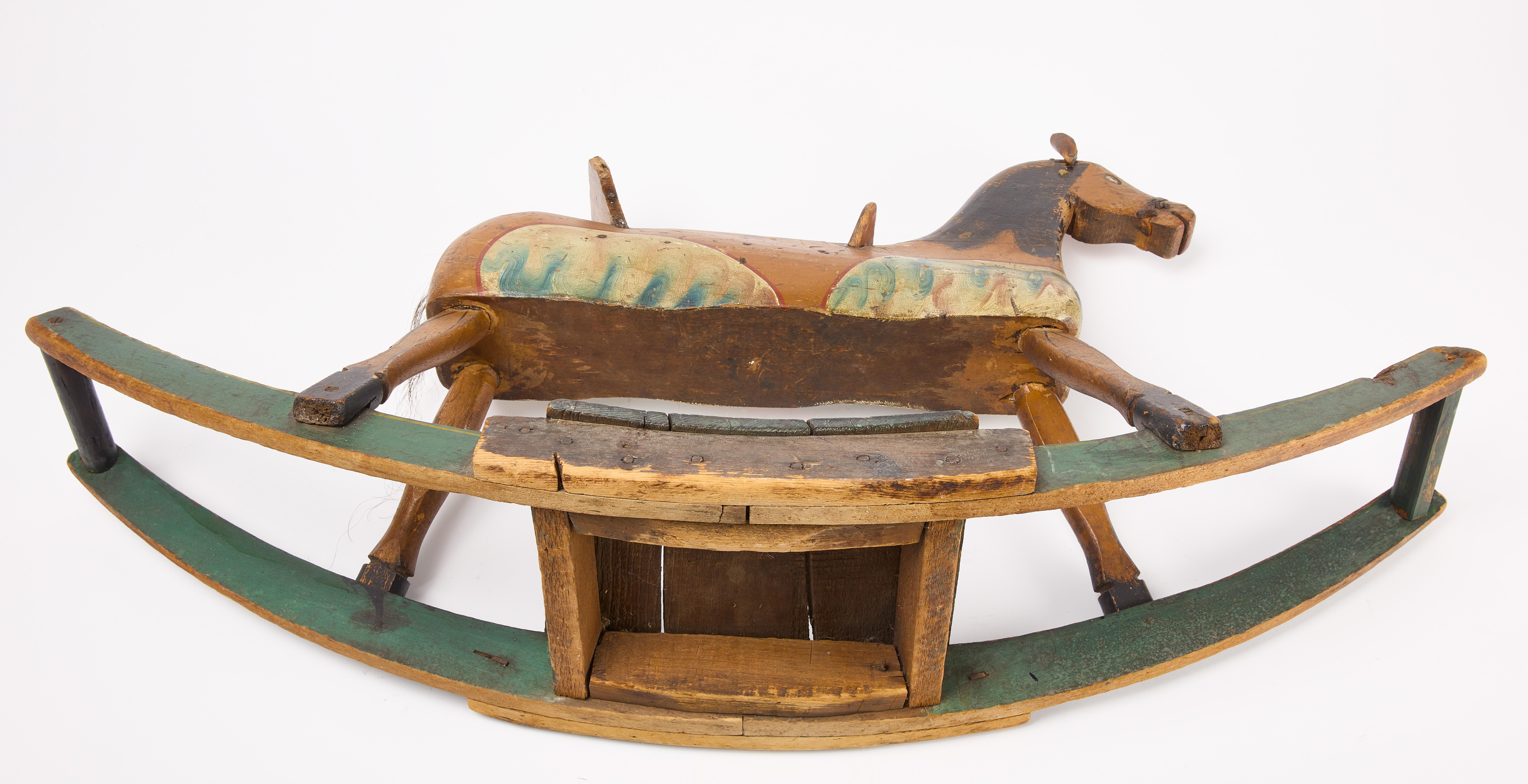 Folk Art Antique Rocking Horse, Attributed to Benjamin Crandall, American, circa 1850