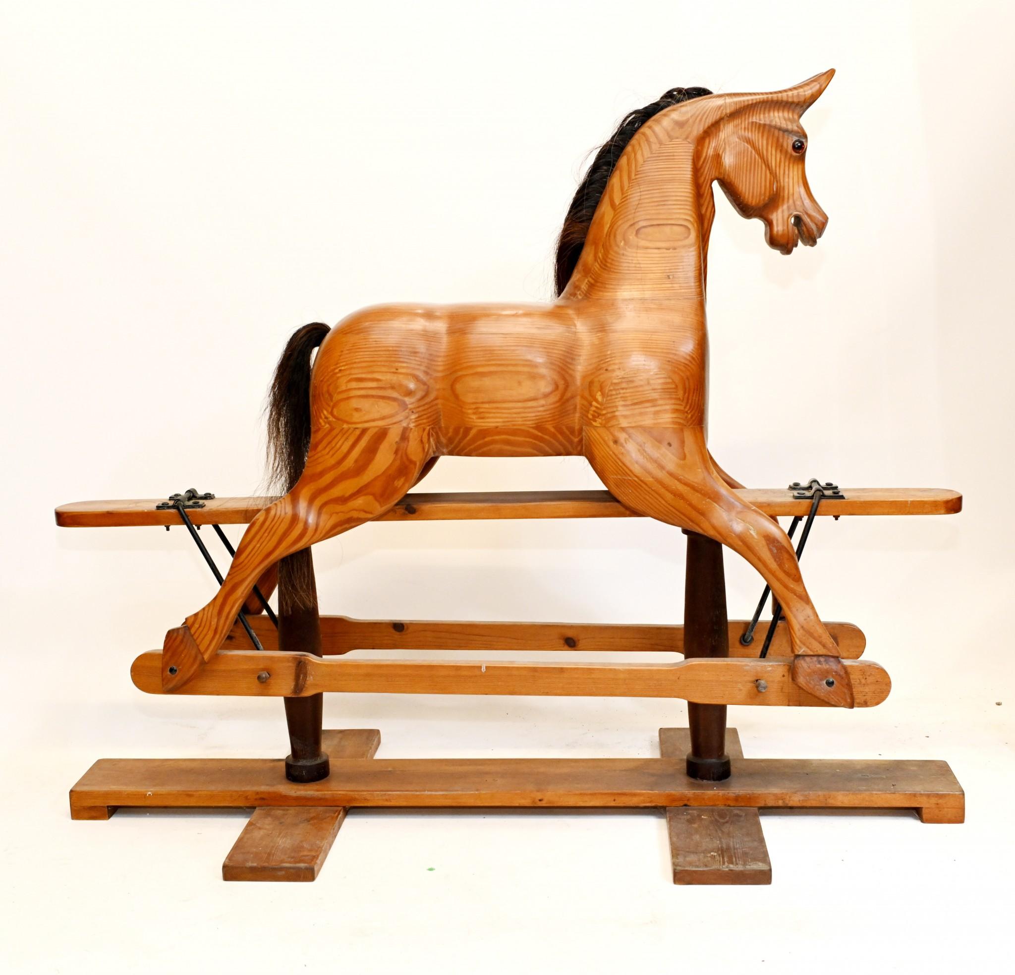 Antique Rocking Horse Carved Wood 1930 Childrens Toys In Good Condition For Sale In Potters Bar, GB
