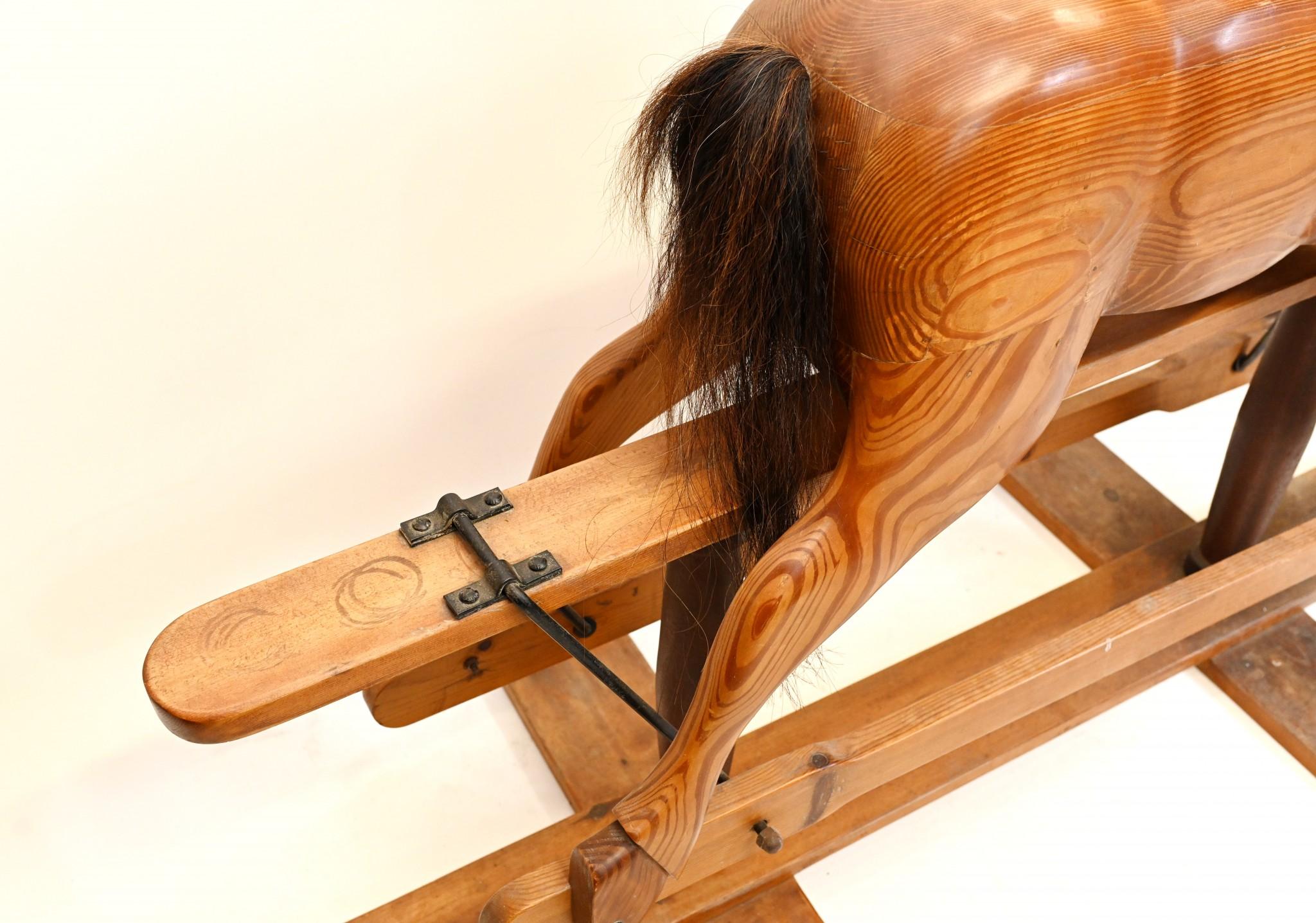 Mid-20th Century Antique Rocking Horse Carved Wood 1930 Childrens Toys For Sale