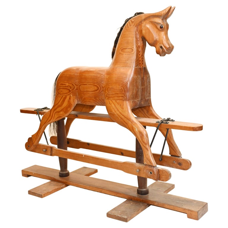 Antique Rocking Horse Carved Wood, 1930 Childrens Toys For Sale at 1stDibs