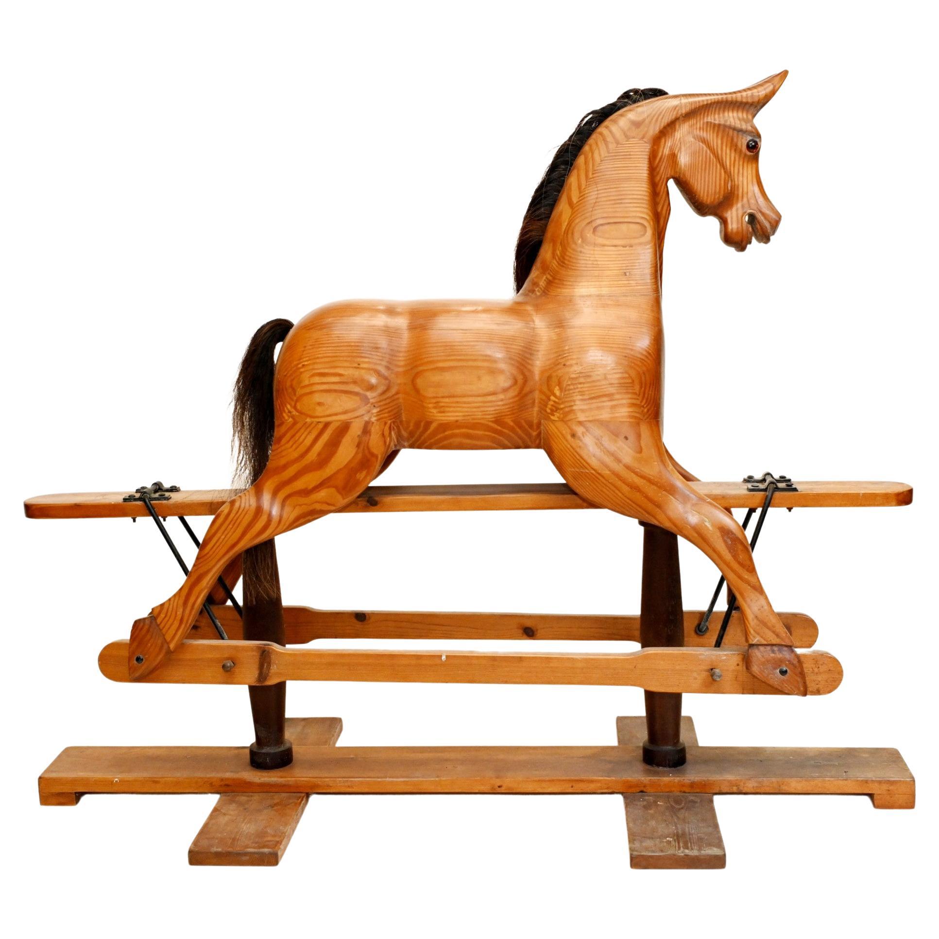 Antique Rocking Horse Carved Wood 1930 Childrens Toys For Sale