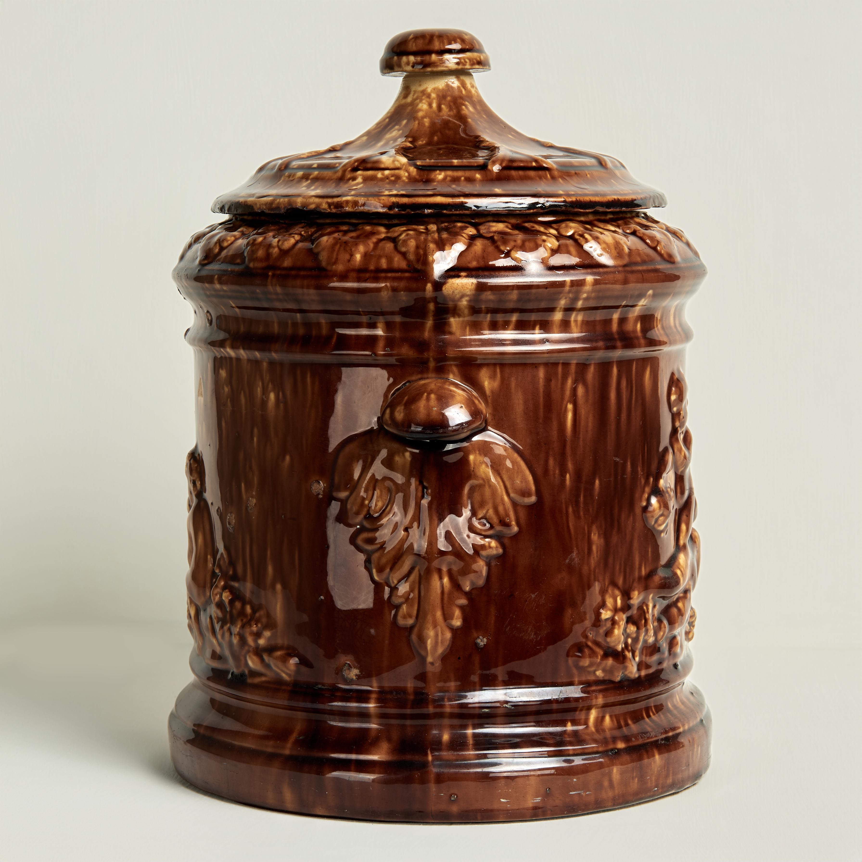 Vernissé Jarre à tabac ancienne en poterie de Rockingham en vente