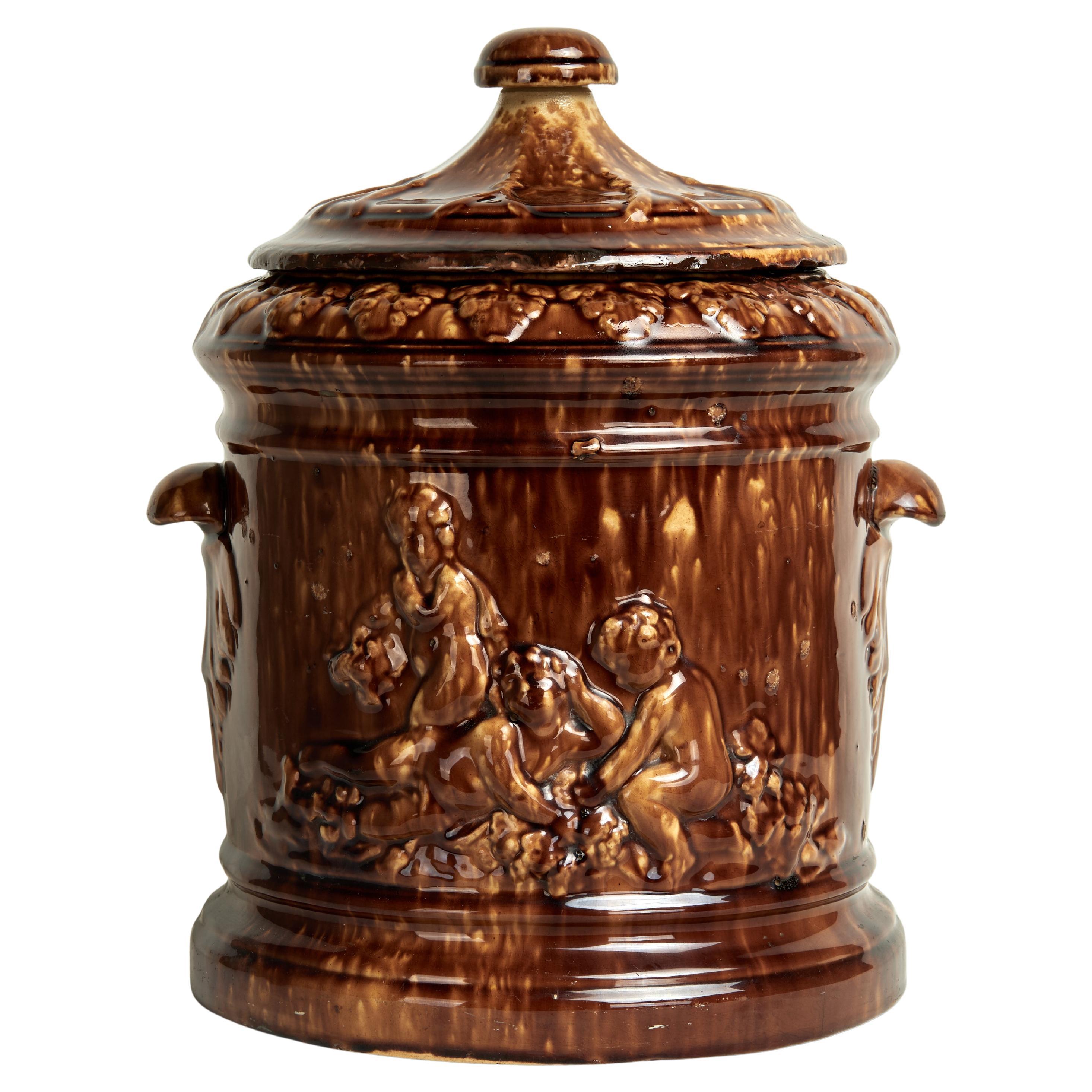 Jarre à tabac ancienne en poterie de Rockingham en vente