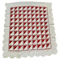 Antique Rocky Glen Quilt, 1890s  Exceptional Red & White Miniature Triangles