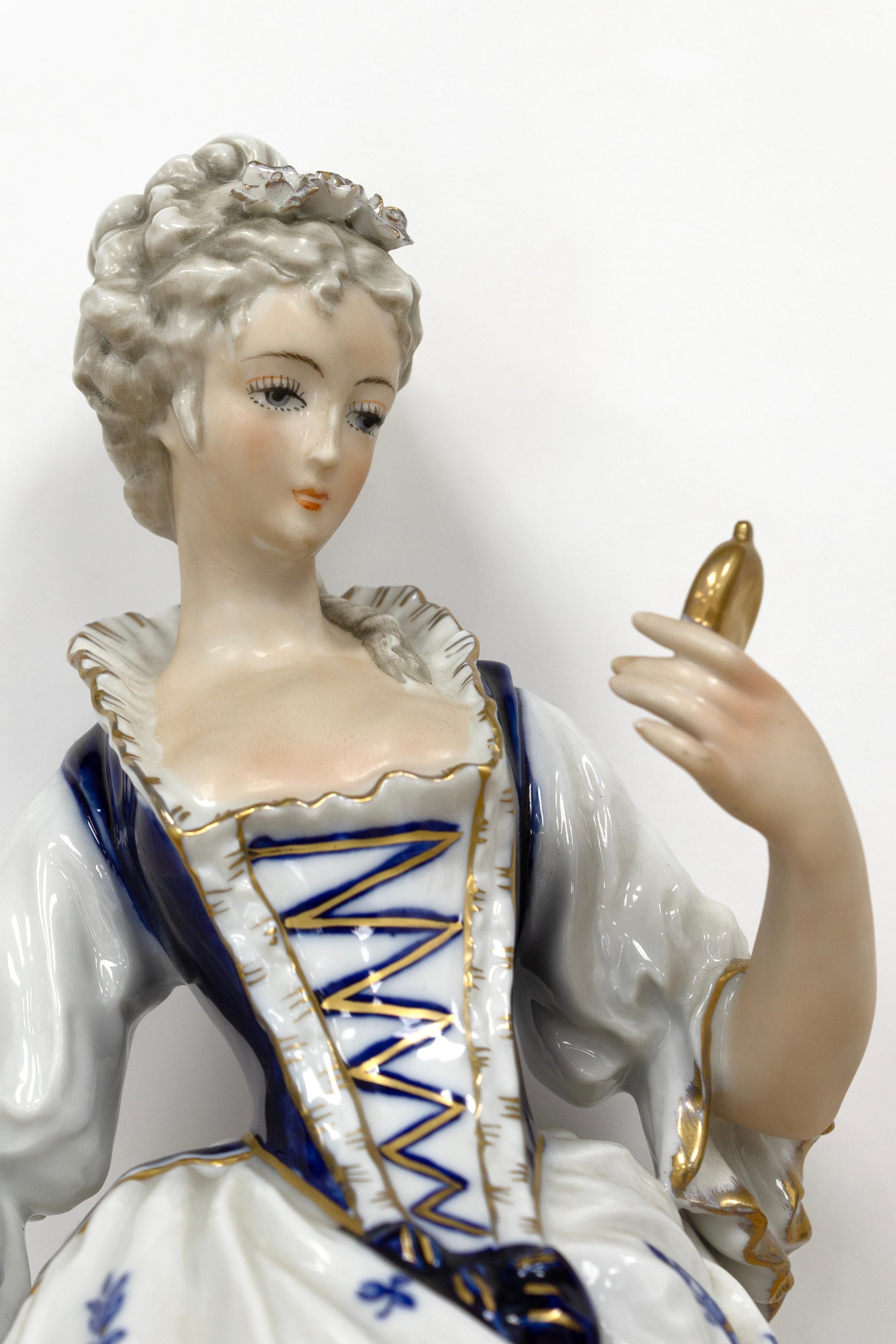 Ceramica Antique Rococo Aristocrats - Pair of Painted Porcelain Figurines, Germany in vendita