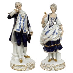 Antique Rococo Aristocrats - Pair of Painted Porcelain Figurines, Germany