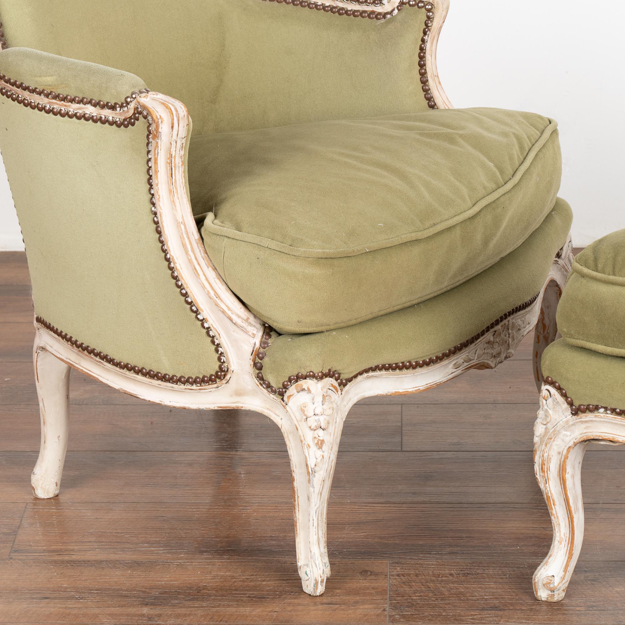 Velvet Antique Rococo Arm Chair And Ottoman, Sweden circa 1870 For Sale
