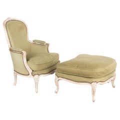 Ancienne chaise à accoudoir et ottomane Rococo, Suède circa 1870