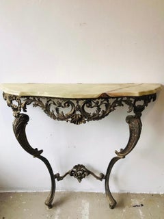 Antique Rococo Baroque Wall Console Table in Copper and Italian Marble