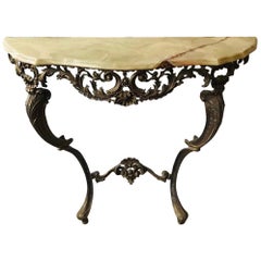 Antique Rococo Baroque Wall Console Table in Copper and Italian Marble