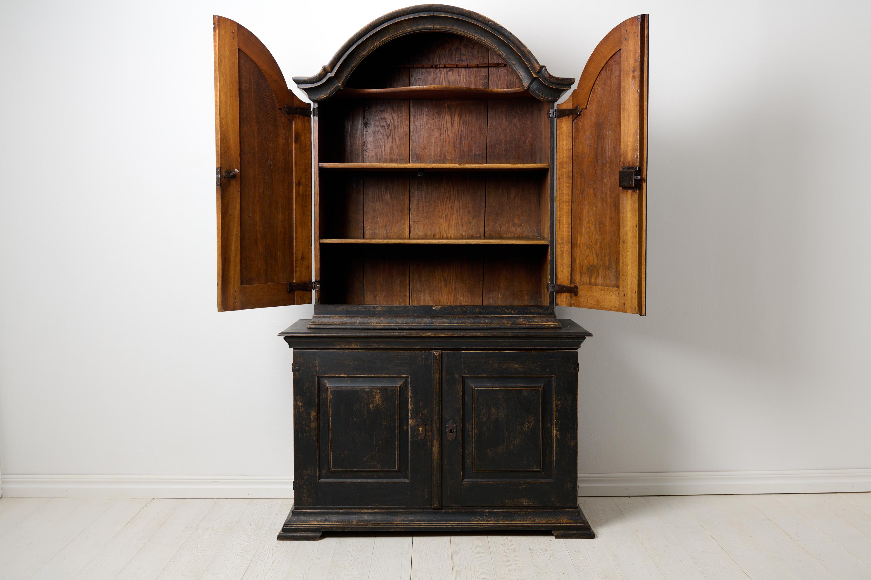 Hand-Crafted Antique Rococo Black Oak Cabinet, Large Swedish Solid 18th Century Cabinet For Sale