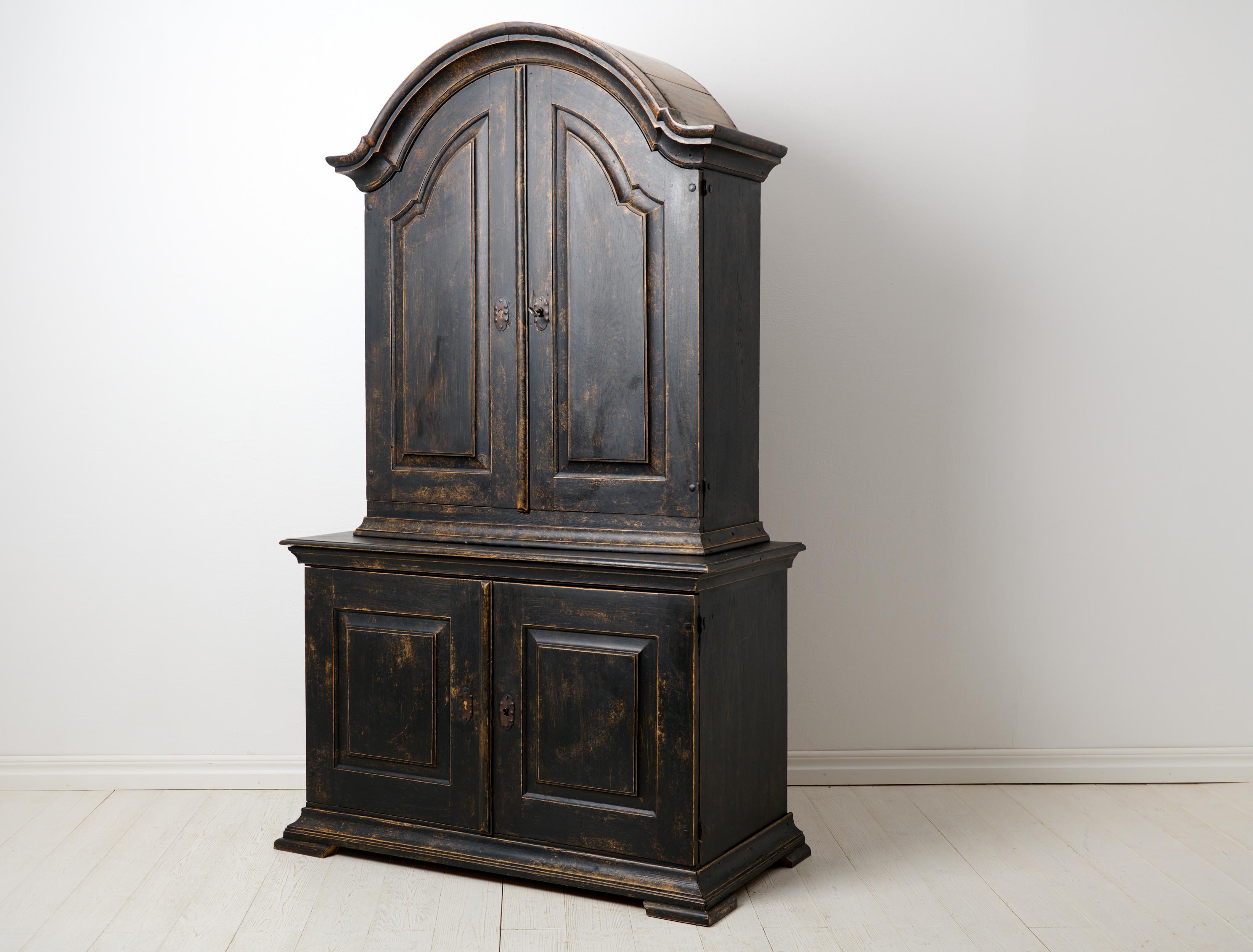 Antique Rococo Black Oak Cabinet, Large Swedish Solid 18th Century Cabinet For Sale 1