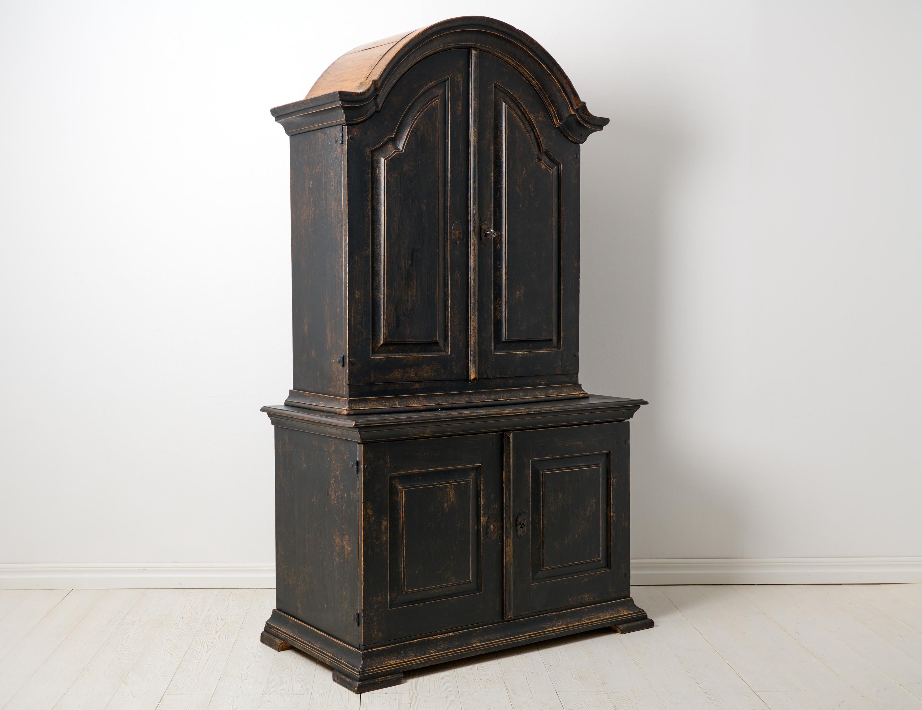 Antique Rococo Black Oak Cabinet, Large Swedish Solid 18th Century Cabinet For Sale 2