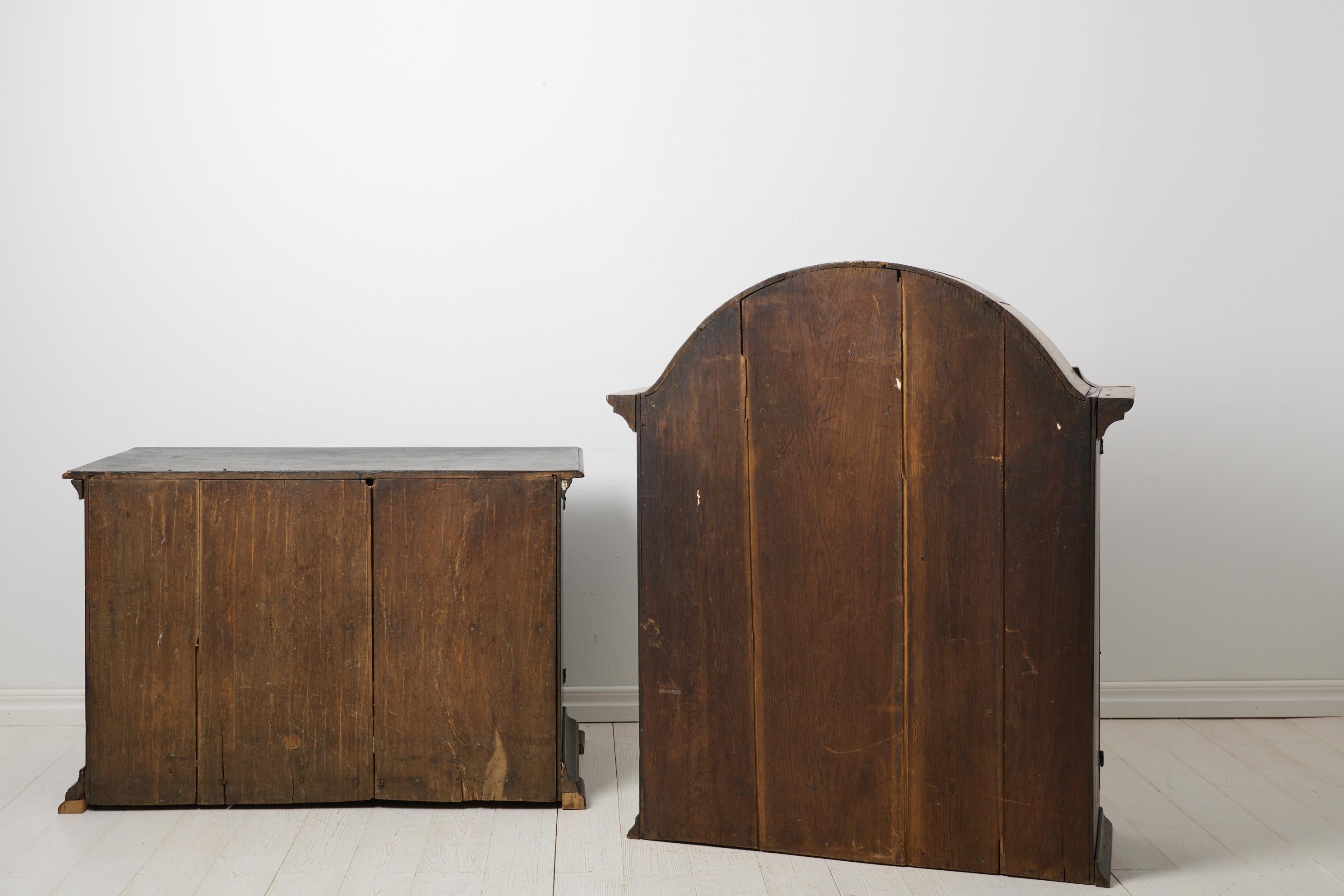 Antique Rococo Black Oak Cabinet, Large Swedish Solid 18th Century Cabinet For Sale 3